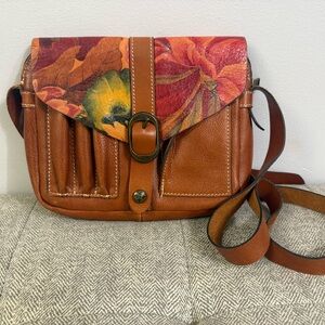 Patricia Nash Italian leather Floral Brown Crossbody Bag